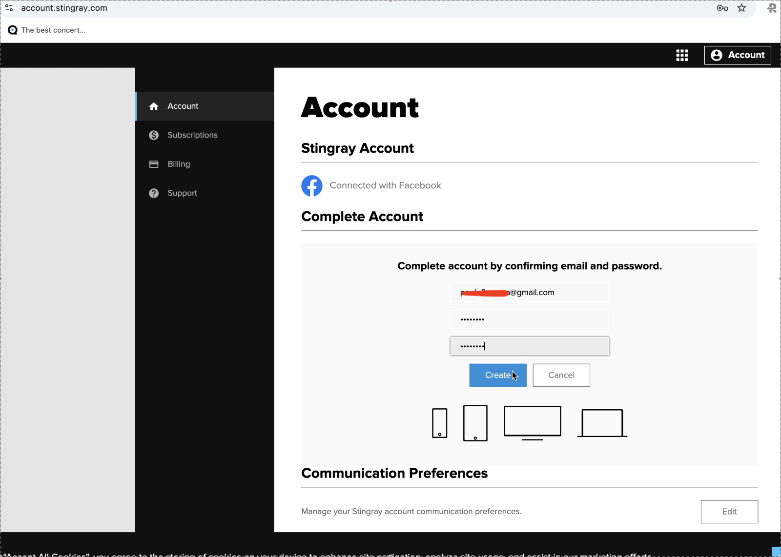 Create password screen