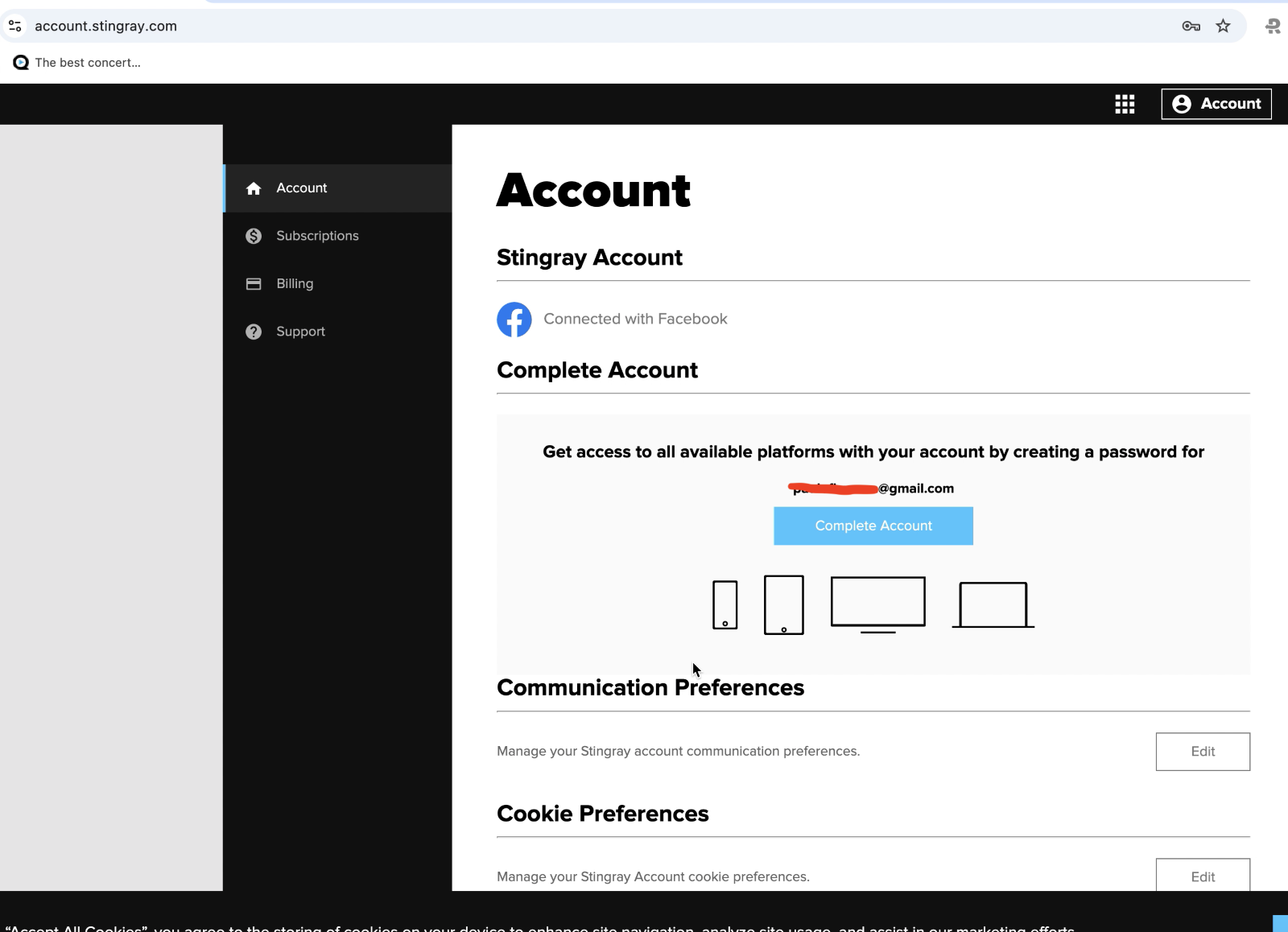 Complete Account button
